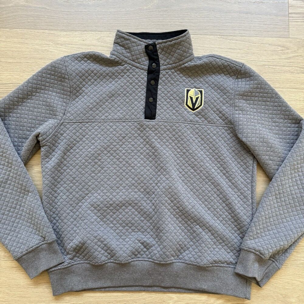 Las Vegas Golden Knights Sweater Adult Large Gray Waffle Quilt 1/4 Zip Mock